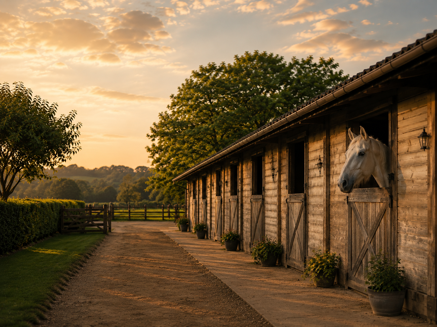 Horses in stables